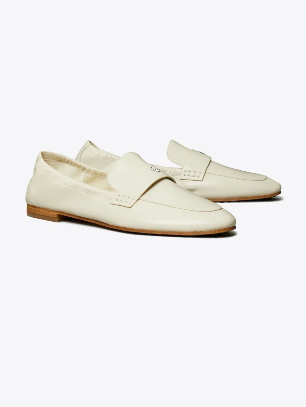 Tory Burch Light Cream Leather Slip-On Ballet Loafers for Women NEW